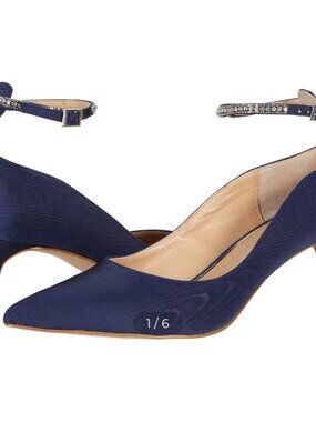 Jewel Badgley Mischka Women's Jamila Ankle Strap Kitten Heel Navy Blue Size 11